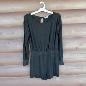 Lovers and Friends Romper M Black Ribbed Long Sleeve Keyhole Back Elastic Waist